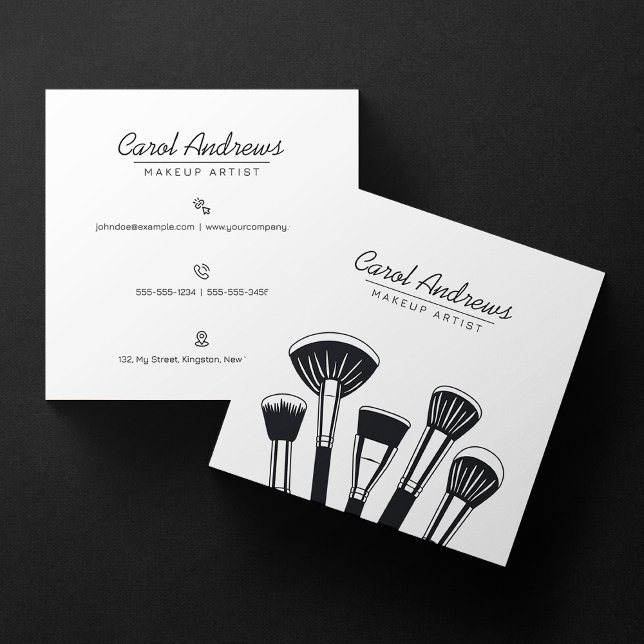 Cartão De Visita Quadrado Mínimo Preto, Branca, Artista Lashes Brota (Criador carregado)