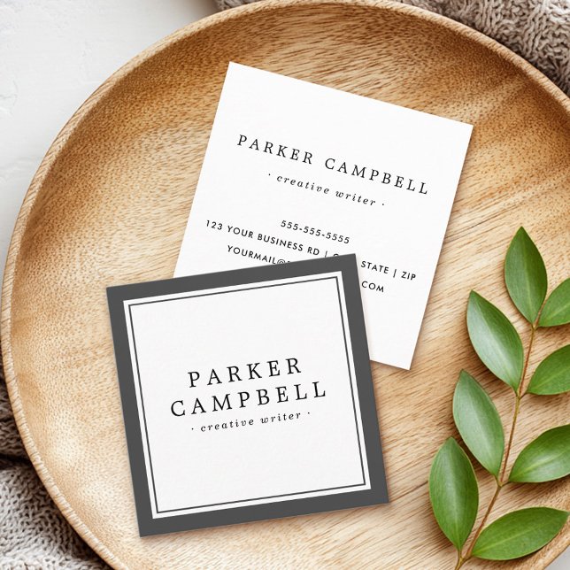 Cartão De Visita Quadrado Mínimo profissional de fronteira da cinza escura e (Elegant dark gray border professional minimalist square business card)