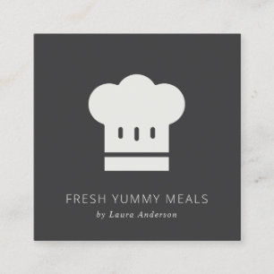 Cartão De Visita Quadrado Mínimo Rustic Black and White Chef Catering