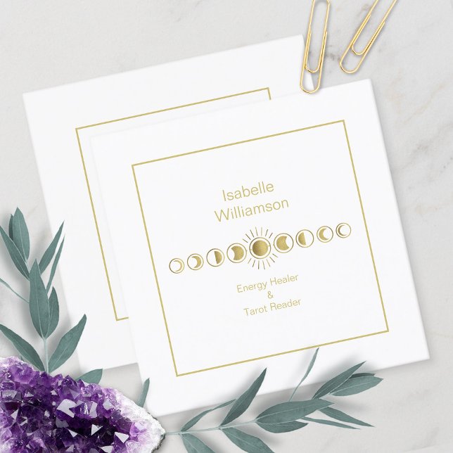 Cartão De Visita Quadrado Mística Celestial Estrelas Ametista Espiritual (Criador carregado)