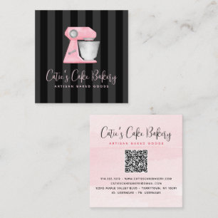 Cartão De Visita Quadrado Misturador de Padaria Rosa Bege Código QR em Listr