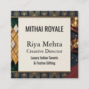 Cartão De Visita Quadrado Mithai Royale Esmeralda Paisley Arte Motivo de Lót