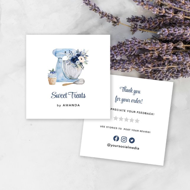 Cartão De Visita Quadrado Mixer Azul Obrigado (Criador carregado)