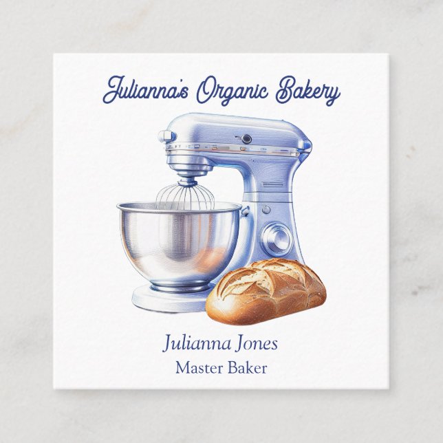 Cartão De Visita Quadrado Mixer Bread Bakery Pastry Chef  (Frente)
