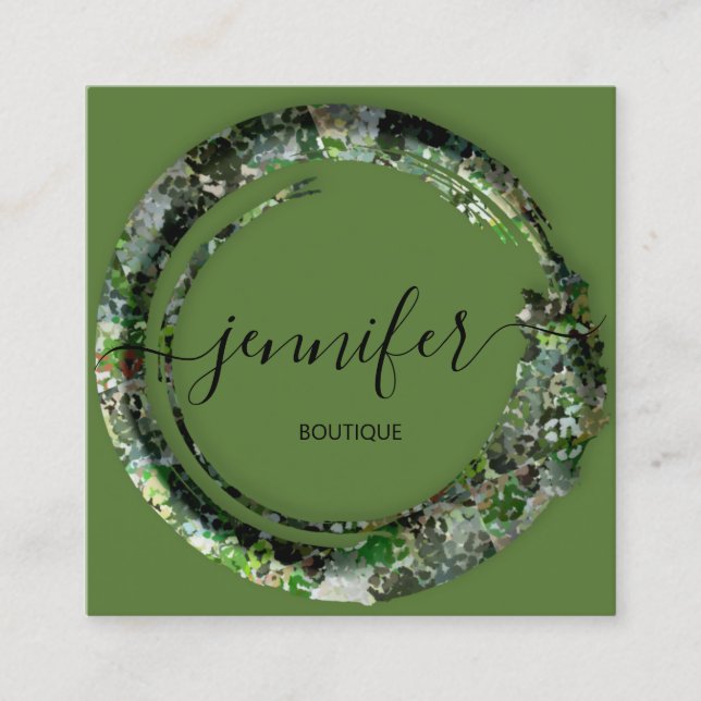 Cartão De Visita Quadrado Moda Militar Mimética Camouflage Verde (Frente)