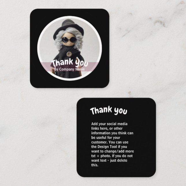 Cartão De Visita Quadrado Moda negra da crochê Obrigado (Frente/Verso)