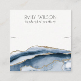 Cartão De Visita Quadrado Modelo abstrato Agate Blue Dourado Neclace Banda