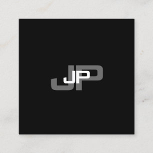 Cartão De Visita Quadrado Modelo branco preto simples e monograma