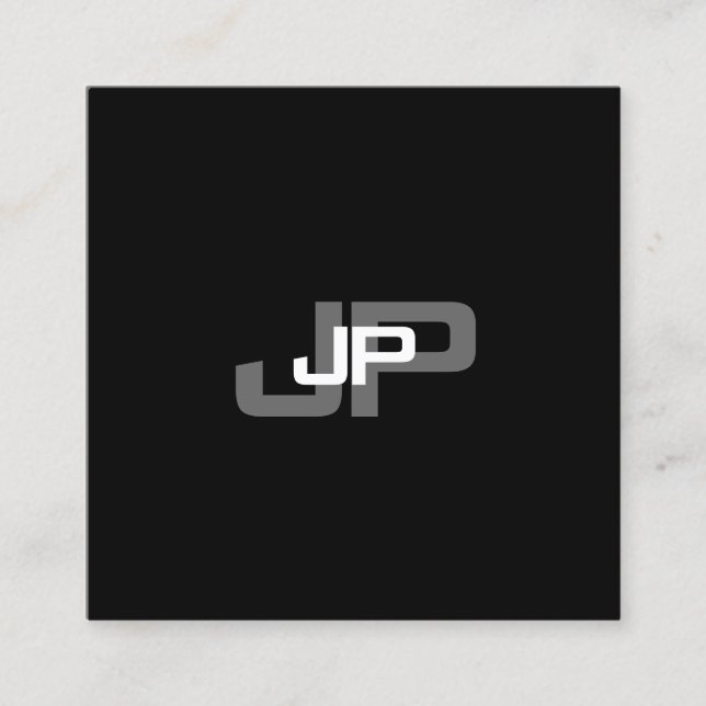Cartão De Visita Quadrado Modelo branco preto simples e monograma (Frente)