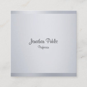 Cartão De Visita Quadrado Modelo de Script Elegante do Prata Moderno Calliza