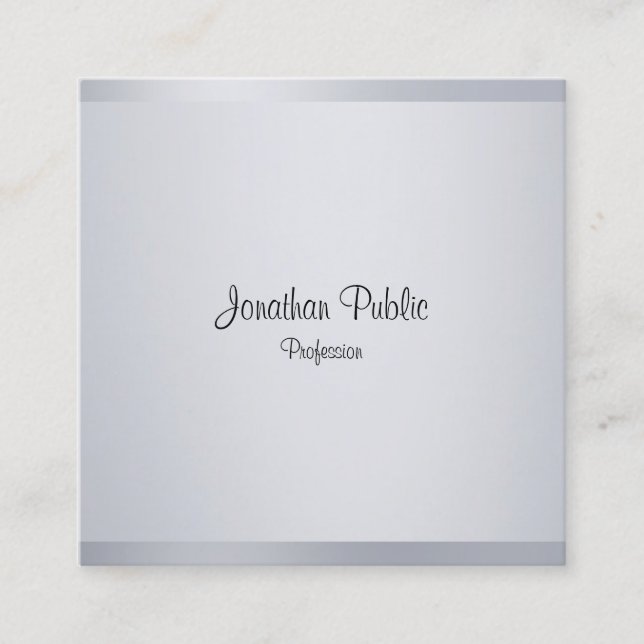 Cartão De Visita Quadrado Modelo de Script Elegante do Prata Moderno Calliza (Frente)