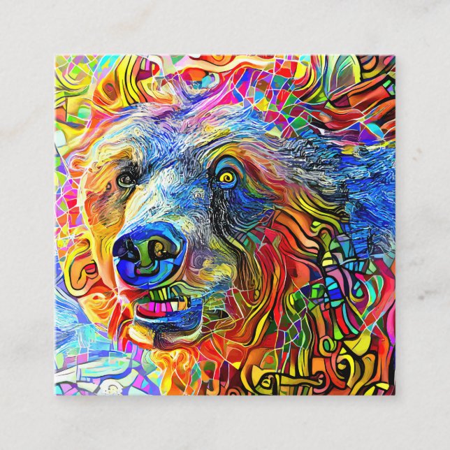 Cartão De Visita Quadrado Modelo do Retrato do Urso Marrom Selvagem Artista  (Frente)