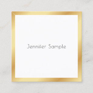 Cartão De Visita Quadrado Modelo Elegante Moderno e Branco Dourado
