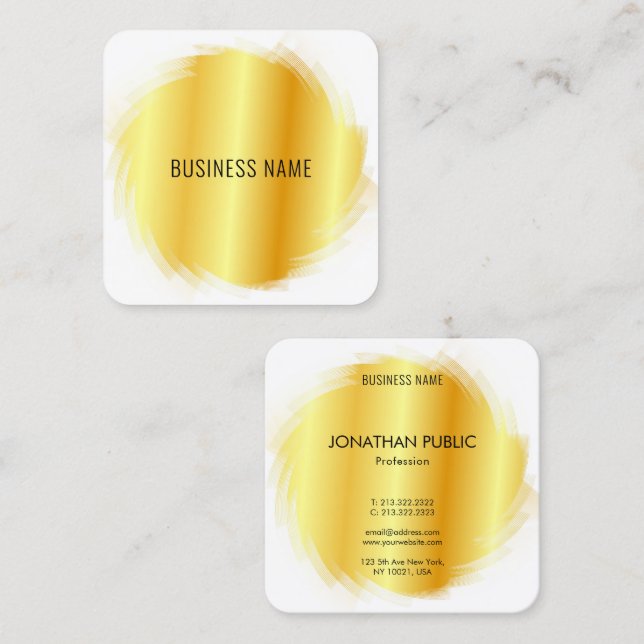 Cartão De Visita Quadrado Modelo Elegante moderno profissional Dourado (Frente/Verso)