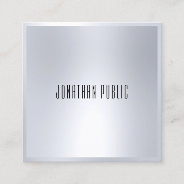 Cartão De Visita Quadrado Modelo Moderno Elegante Faux Silver Professional (Frente)