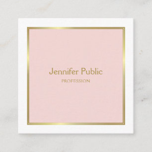 Cartão De Visita Quadrado Modelo Moderno Elegante Rosa Branco Dourado