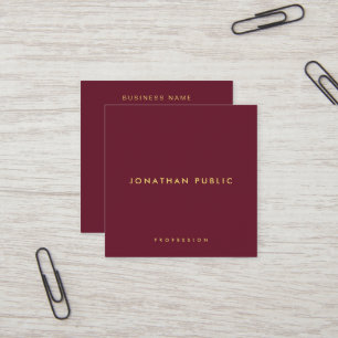 Cartão De Visita Quadrado Modelo Simples Elegante Moderno Dourado Burgundy