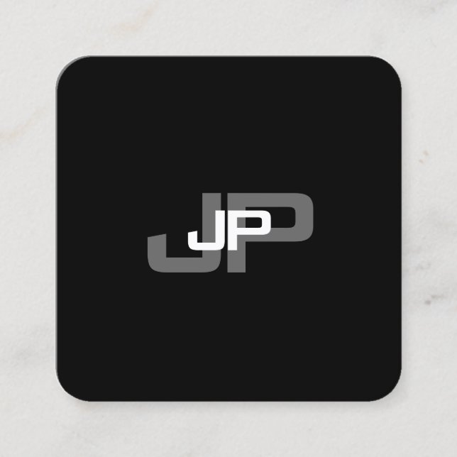 Cartão De Visita Quadrado Modelo Simples Preto Monograma Moderno (Frente)