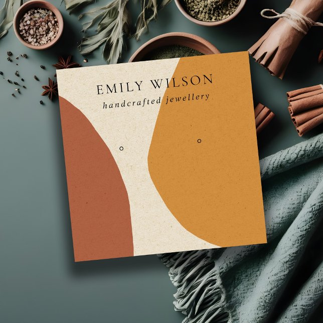 CARTÃO DE VISITA QUADRADO MODERN ABSTRATO TERRACOTTA RED ART EARRT (Criador carregado)