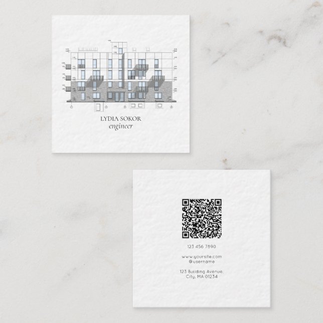 Cartão De Visita Quadrado Modern Architect Blueprint Business Card (Frente/Verso)