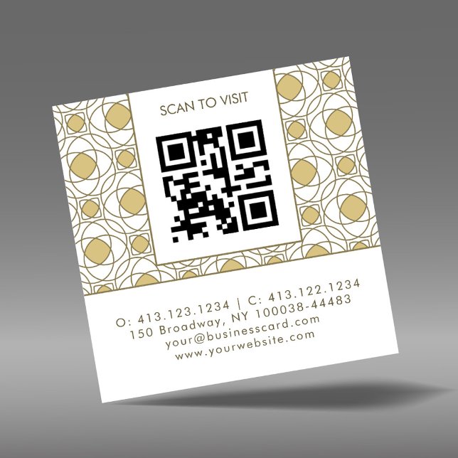Cartão De Visita Quadrado Modern Art Deco Square QR Code Business Card (Criador carregado)