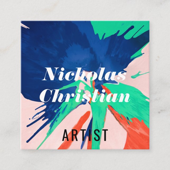 Cartão De Visita Quadrado Modern Artist | Colorful | Paint Brushed  (Frente)