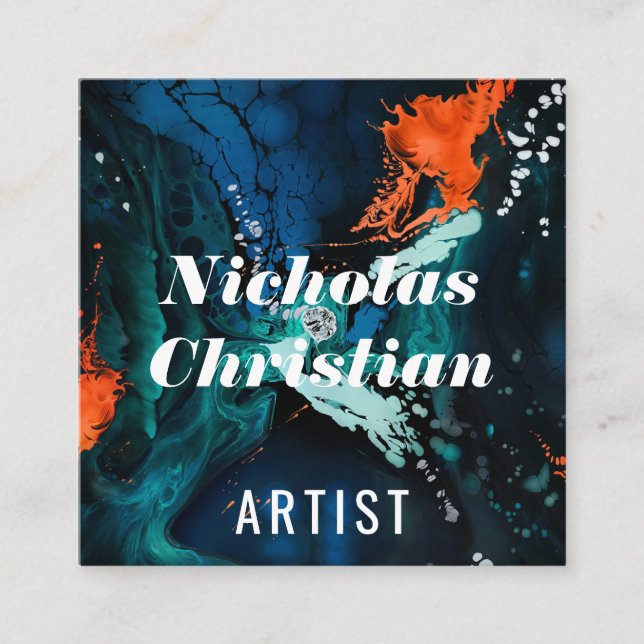 Cartão De Visita Quadrado Modern Artist | Colorful | Paint Brushed  (Frente)