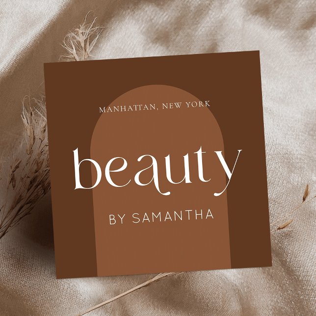 Cartão De Visita Quadrado Modern Boho Terracotta Lash Brows Beauticista (Bohemian beauty salon & aestheticians business cards featuring terracotta background  & modern font )
