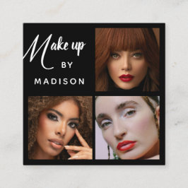 Cartão De Visita Quadrado Modern Bold White Script 3 Photo Makeup