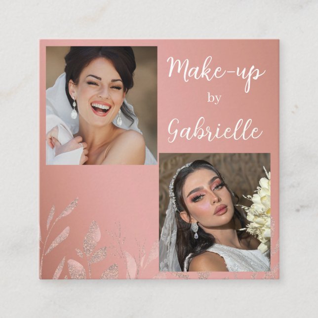 Cartão De Visita Quadrado Modern Botanical Dusty Rose Boho Photo Script  (Frente)