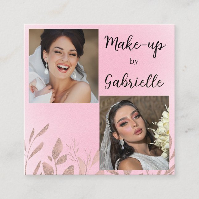 Cartão De Visita Quadrado Modern Botanical Soft Pink Boho Photo Script  (Frente)