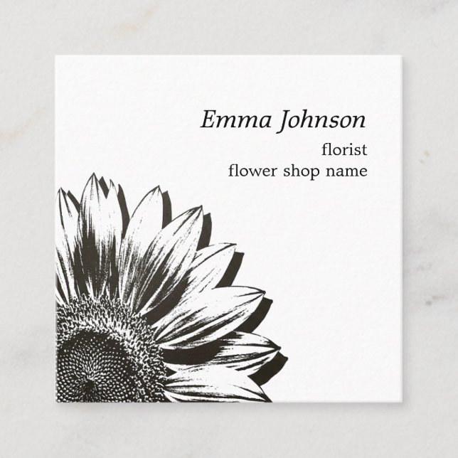 Cartão De Visita Quadrado Modern Botanical Sunflower | Professional Branding (Frente)