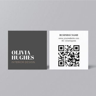 Cartão De Visita Quadrado Modern Chic Dark Grey White Brown QR code