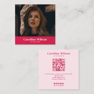 Cartão De Visita Quadrado Modern Chic Red QR Code Fotografia Girly