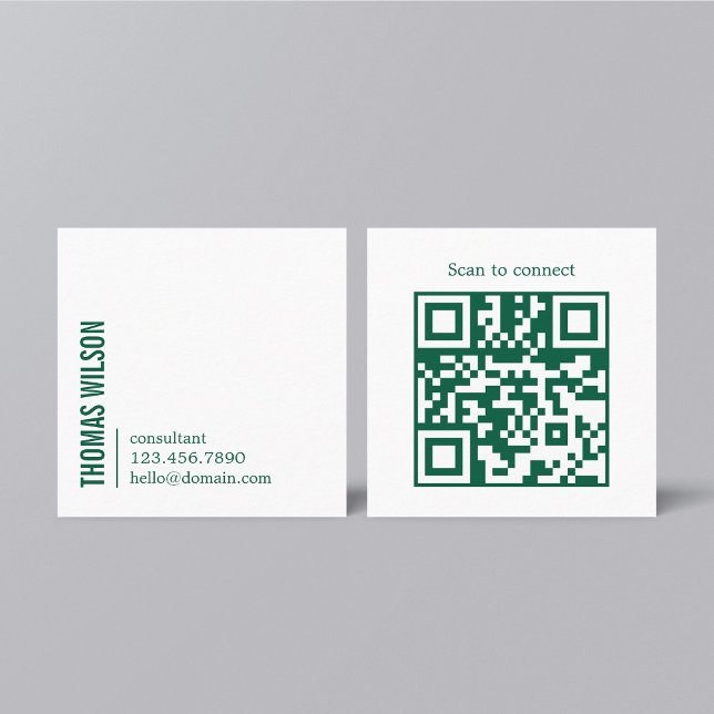 Cartão De Visita Quadrado Modern Clean Bold Green White Consultant QR code (Criador carregado)
