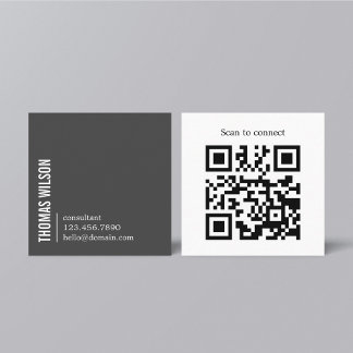 Cartão De Visita Quadrado Modern Clean Bold Grey White Consultant QR code