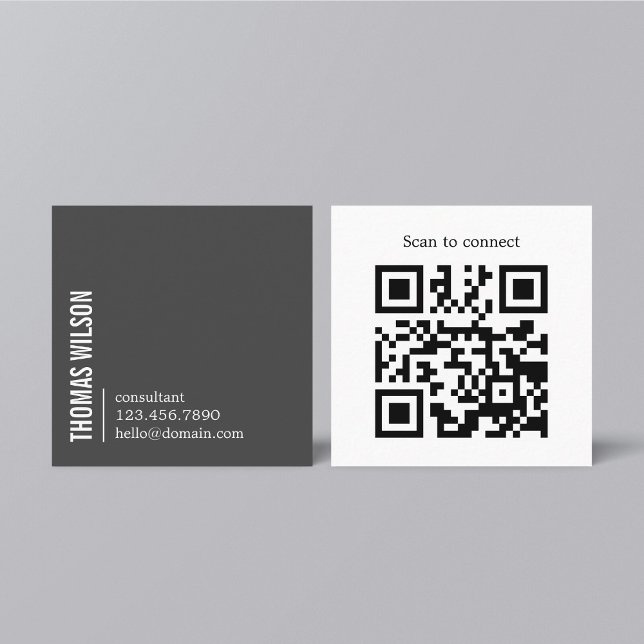 Cartão De Visita Quadrado Modern Clean Bold Grey White Consultant QR code (Criador carregado)