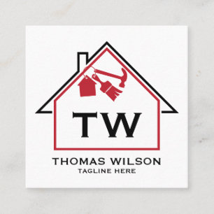 Cartão De Visita Quadrado Modern Construction Handyman Carpenter Tools Busin