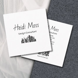 Cartão De Visita Quadrado Modern Design Consultant QR code Black White