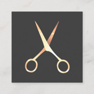 Cartão De Visita Quadrado Modern Elegant Grey Faux Gold Scissors HairStylist