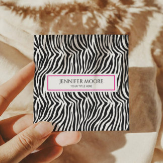 Cartão De Visita Quadrado Modern Elegant Pink Zebra Print Custom