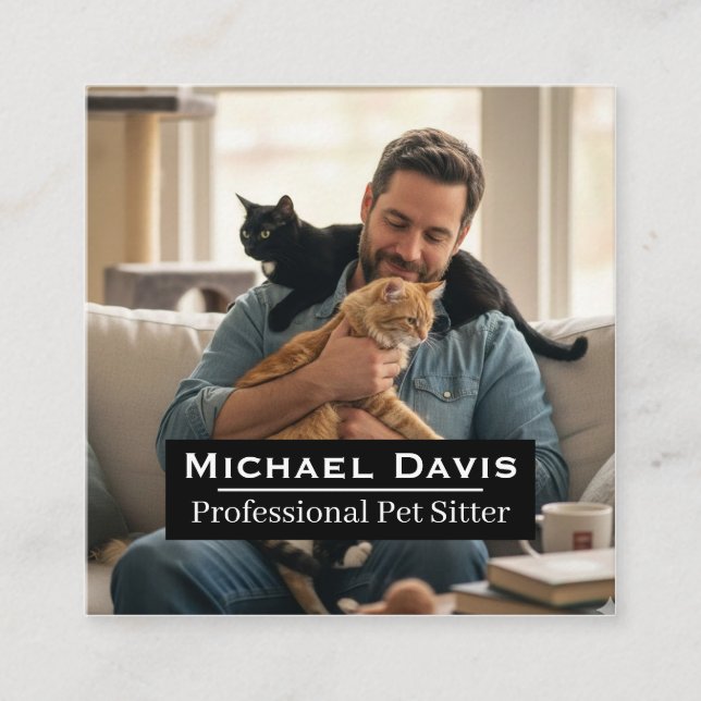 Cartão De Visita Quadrado Modern Full Photo Pet Sitter Square Business Card  (Frente)