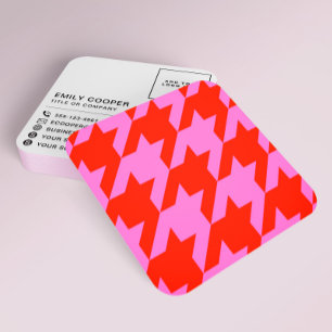 Cartão De Visita Quadrado Modern Houndstooth Adicionar logotipo Neon Pink e 