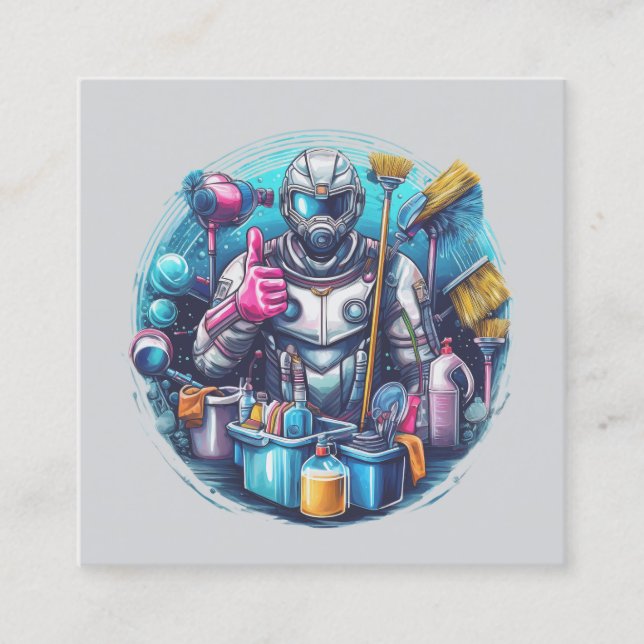 Cartão De Visita Quadrado Modern House Cleaning Maid Service Housekeeping (Frente)