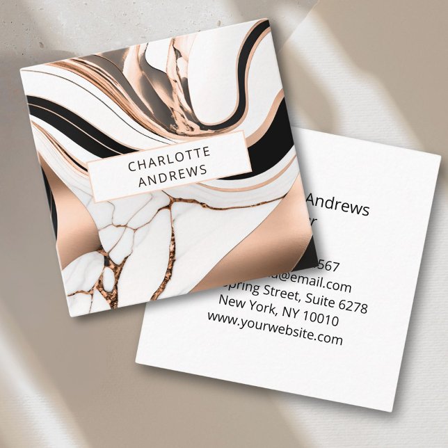 Cartão De Visita Quadrado Modern Marble Rosegold (Modern Marble Rosegold Square Business Card)