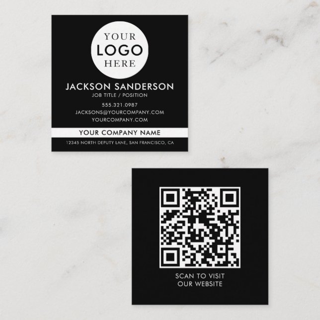 Cartão De Visita Quadrado Modern Minimalist Logo Professional Black White (Frente/Verso)