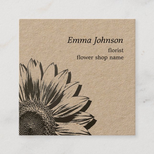 Cartão De Visita Quadrado Modern Minimalist Sunflower | Square Business Card (Frente)