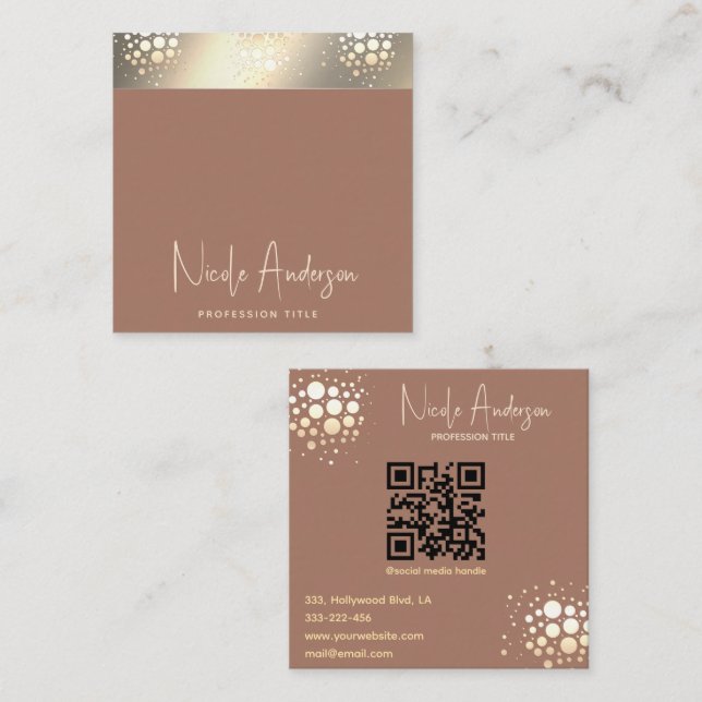 Cartão De Visita Quadrado Modern Mocha Mousse luxury confetti QR (Frente/Verso)