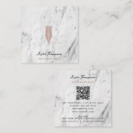 Cartão De Visita Quadrado Modern Notary Signing Agent QR Code Marble Pink