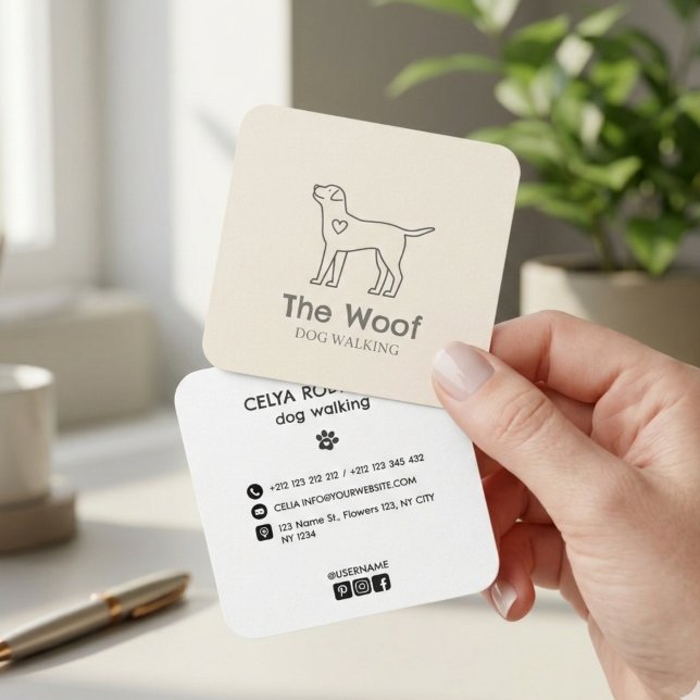 Cartão De Visita Quadrado Modern Paw Print Dog Walker & Pet Sitter Business  (Luxe Gold Foil Vertical Dog Walker & Pet Sitter Business Card)
